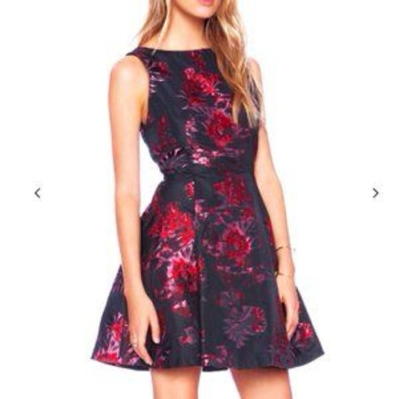 Alice + Olivia Jorah Box Pleat Dress in Black & Multi Floral (D7) - Picture 4 of 9